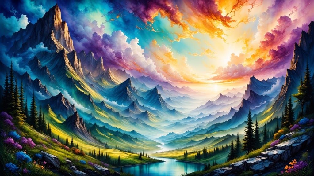 Ethereal Landscape Dissolving into Vibrant Gradients