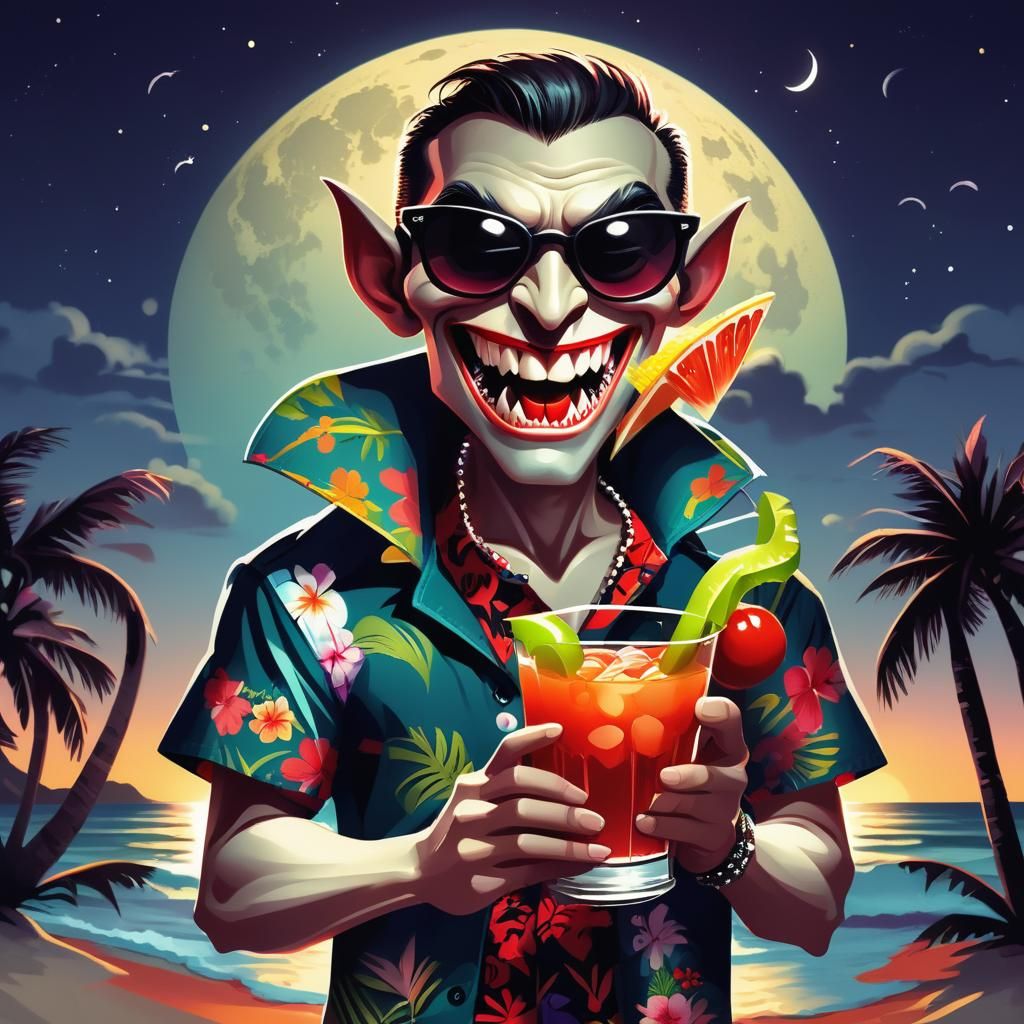 Vampire on Vacation: 80s Cartoon Illustration