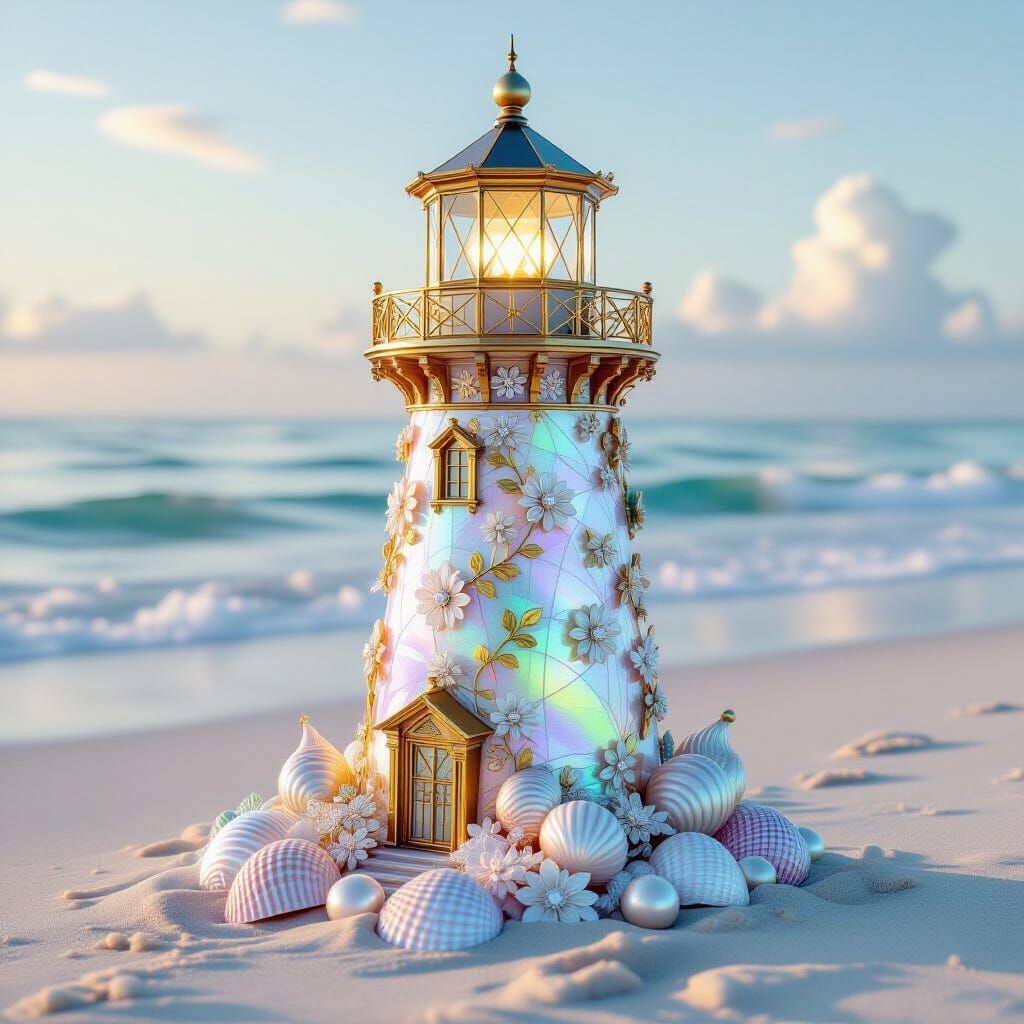 Jeweled Seashell Lighthouse in Ethereal Fantasy Style