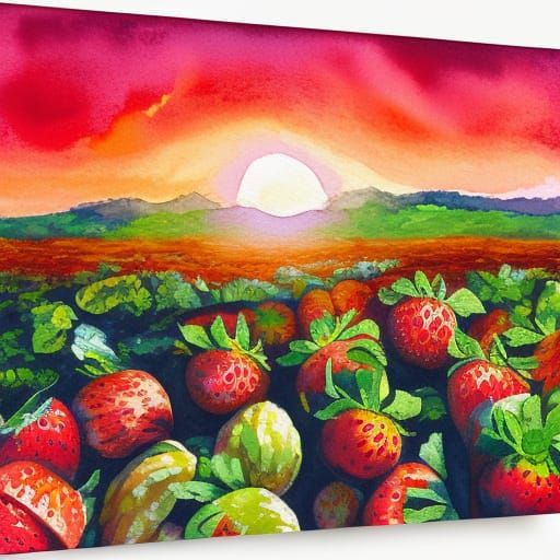 Strawberry patch at sunset