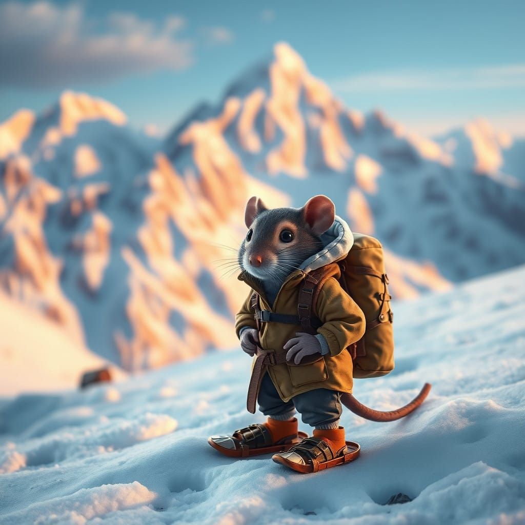 Miniature Explorer Mr. Beast in Snowy Mountain Wonderland