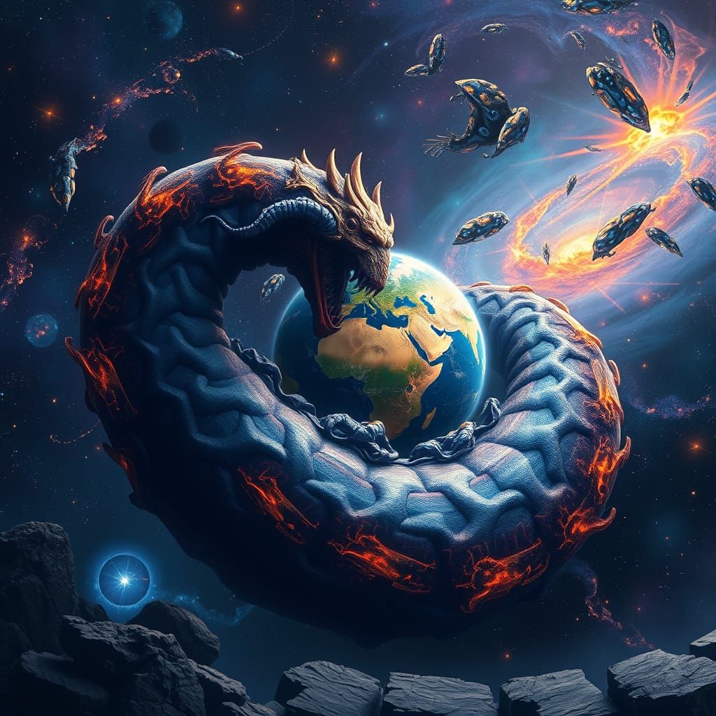 Cosmic Worm Crafts Earth in Vibrant Galaxy