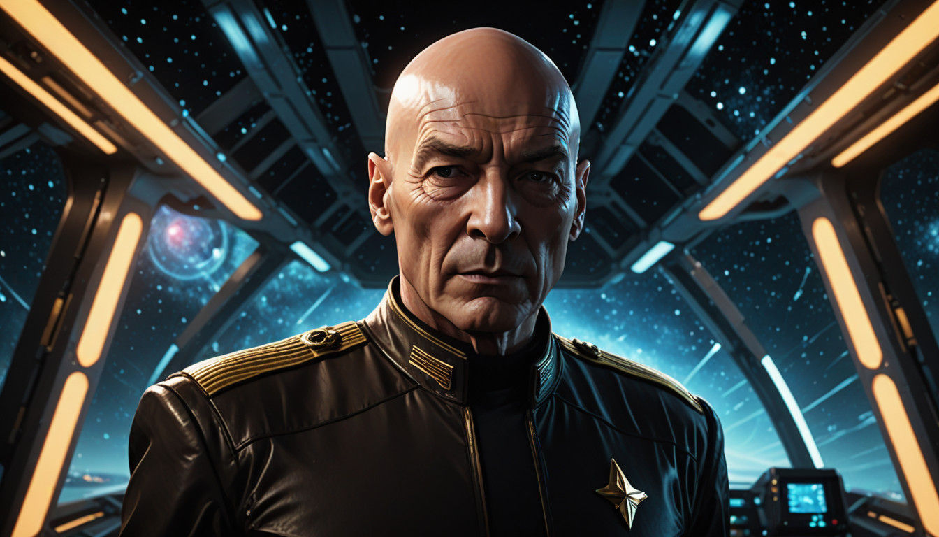Captain Picard Stands on the Bridge of the USS Enterprise un...