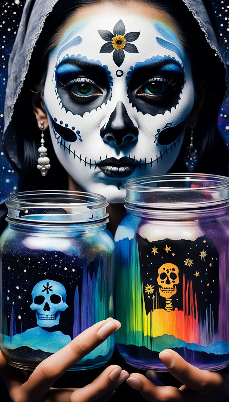 Gothic Sandman with Jars of Dreams in Van Gogh Style