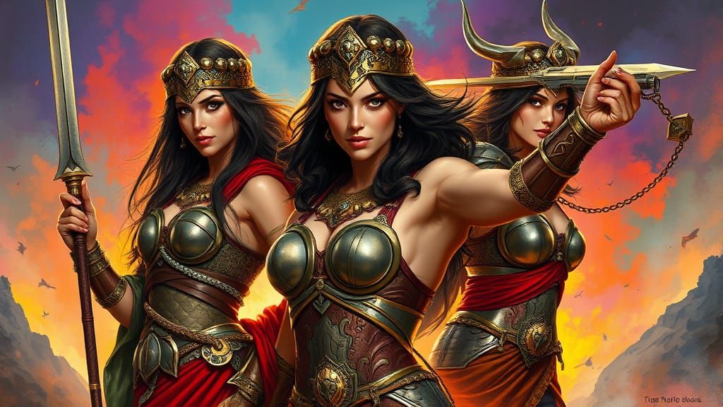 Heroic Women of Hyborian Age in Hyperrealistic Style