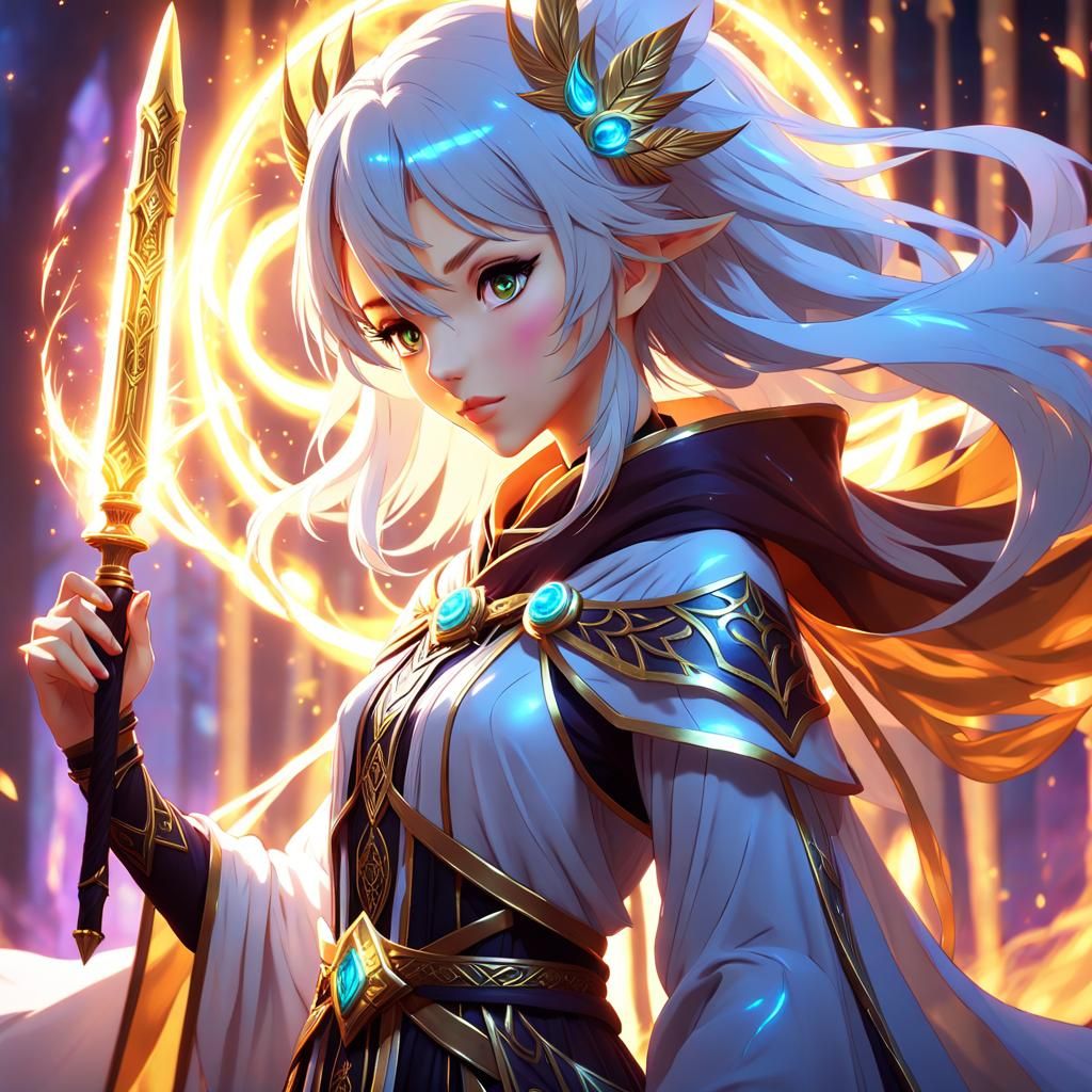 Anime Sorceress with Mystical Aura