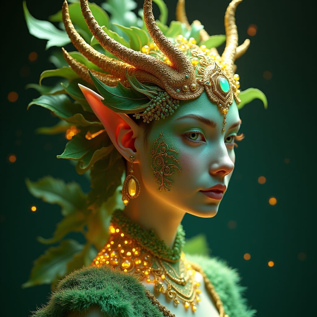 Ethereal Yuan-Ti Druid Portrait in Art Nouveau Style