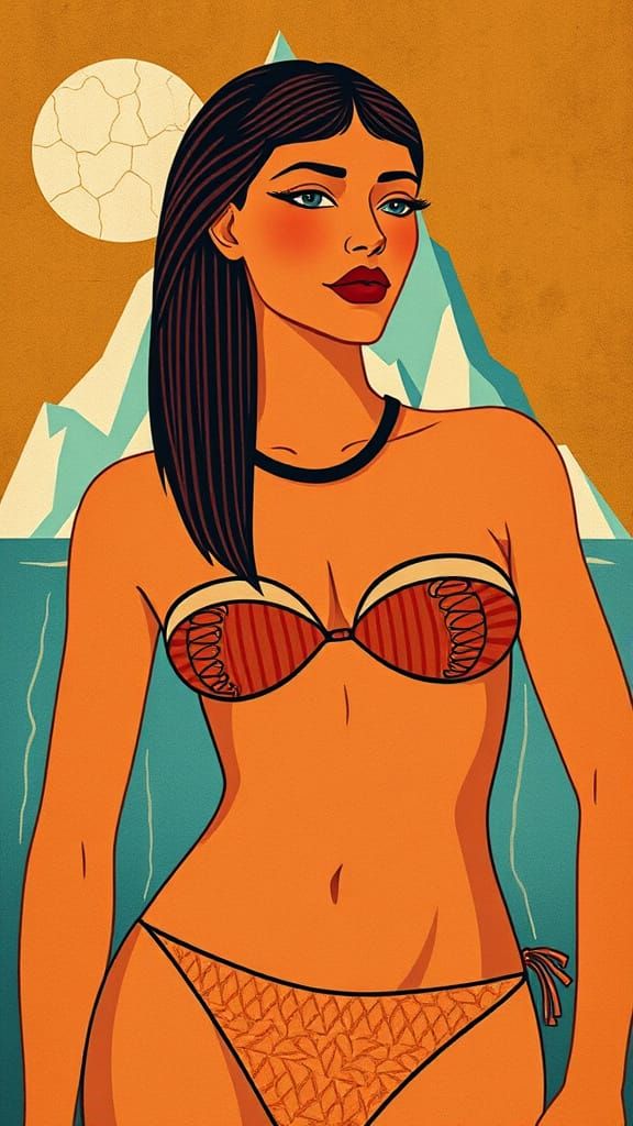 Surreal Portrait in Art Deco Style with Exotic Iceberg Eleme...