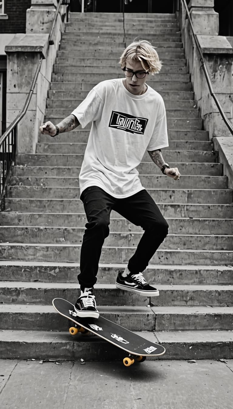 90s Style Skateboarder Doing Urban Stunts