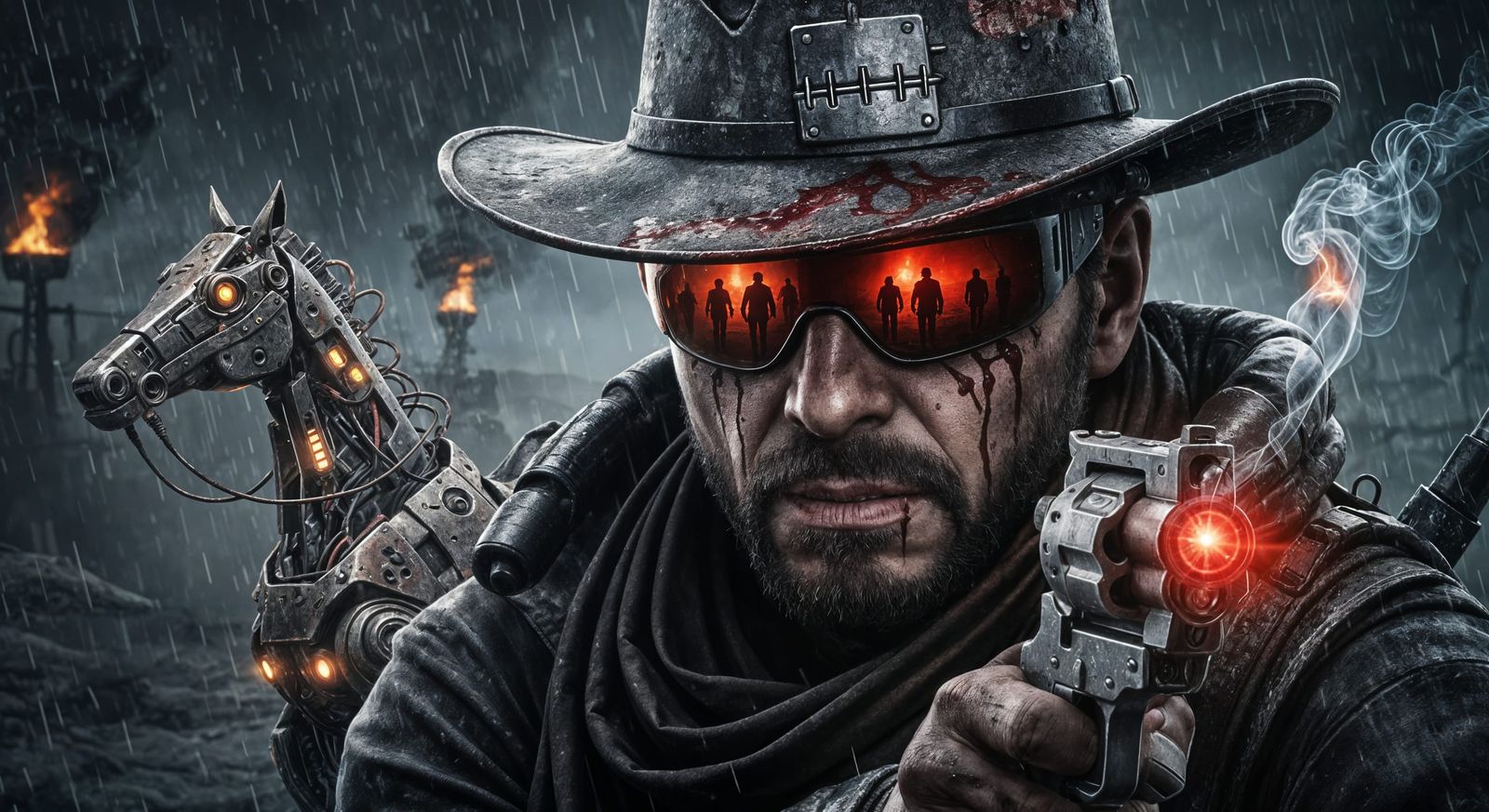 Futuristic Cowboy in Gritty Sci-Fi Gunfight