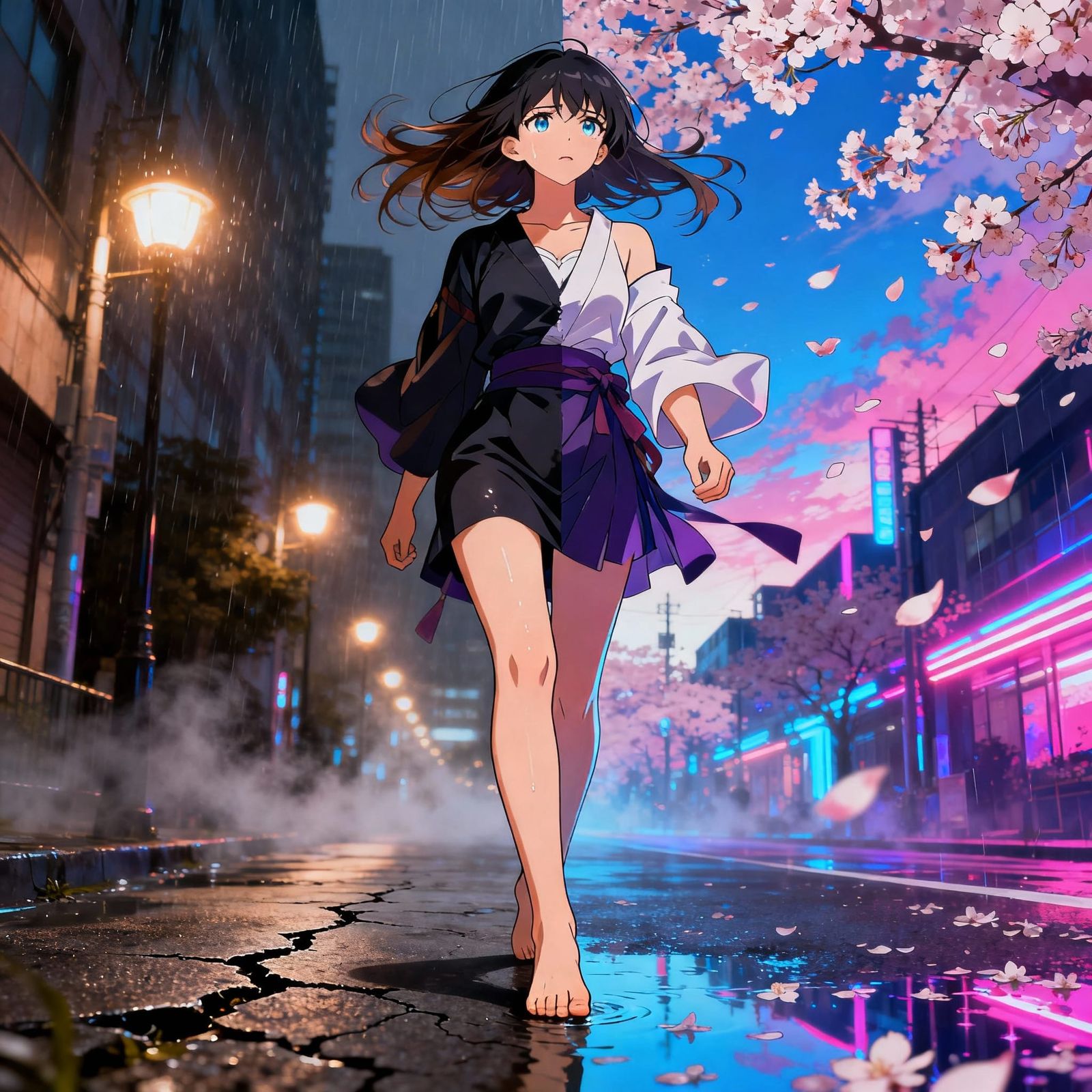 Woman Transitions from Reality to Anime Dreamscape