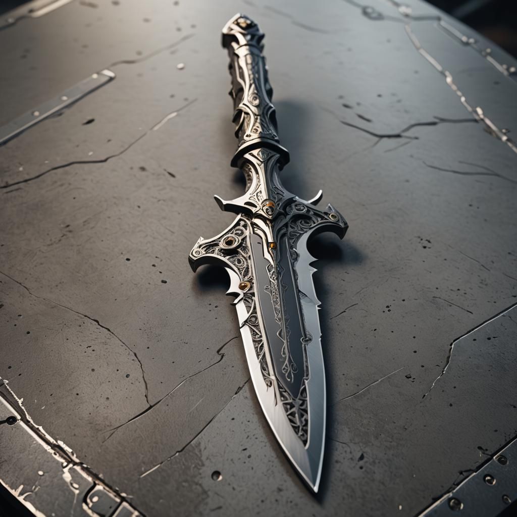 Futuristic Steel Dagger with Sheath in Sci-Fi Scene