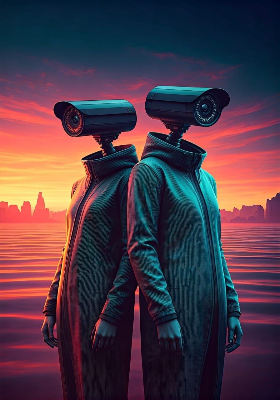 Futuristic Camera-Headed Figures in Photo-Realistic Anime St...