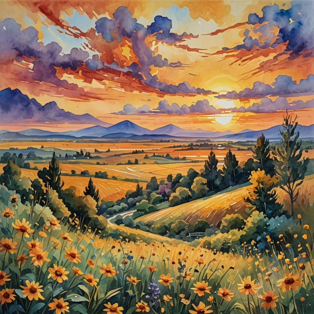 Gouache Sunset: Impressionist Masterpiece