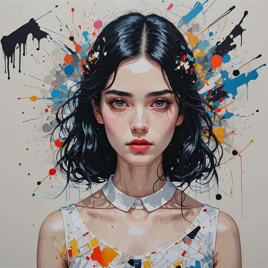 Curious Girl with Pale Skin in Pop Art Style