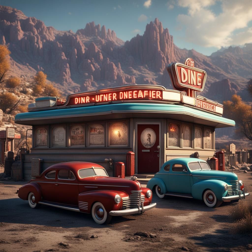 1940s Diner in Nevada Town: Matte Painting