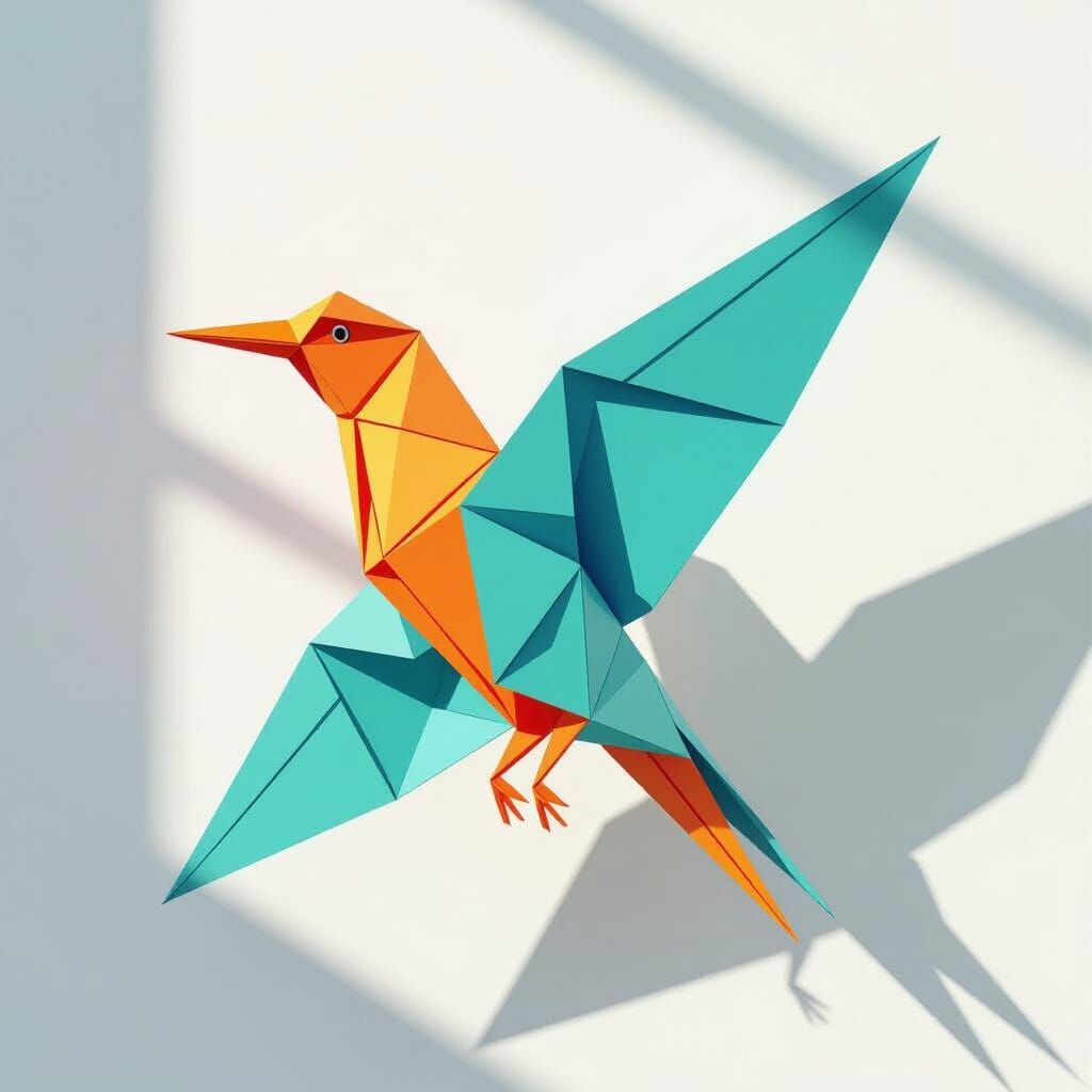 Large Origami Bird Sculpture on White Wall