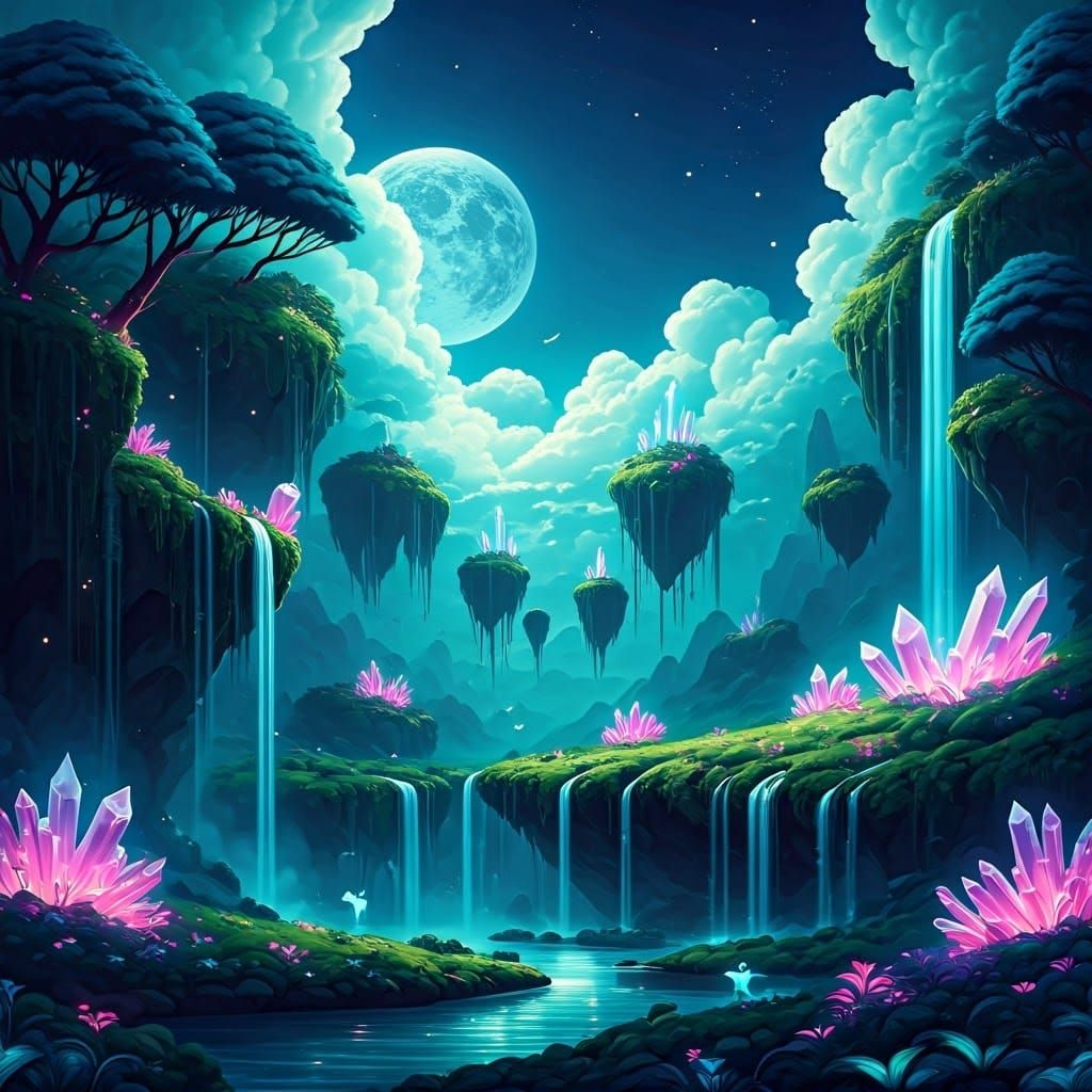 Enchanted Extraterrestrial Landscape with Bioluminescent Flo...