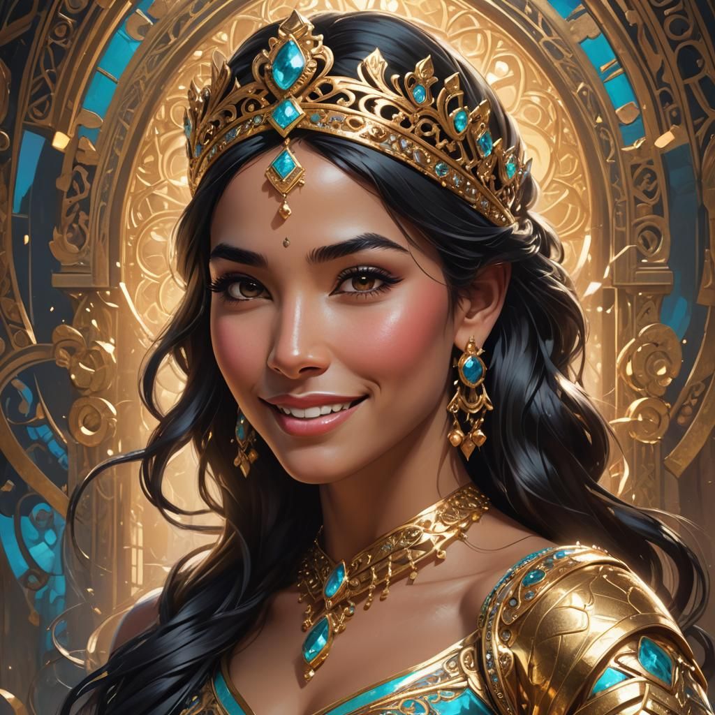 Beautiful Princess Jasmine Portrait in Art Nouveau Style