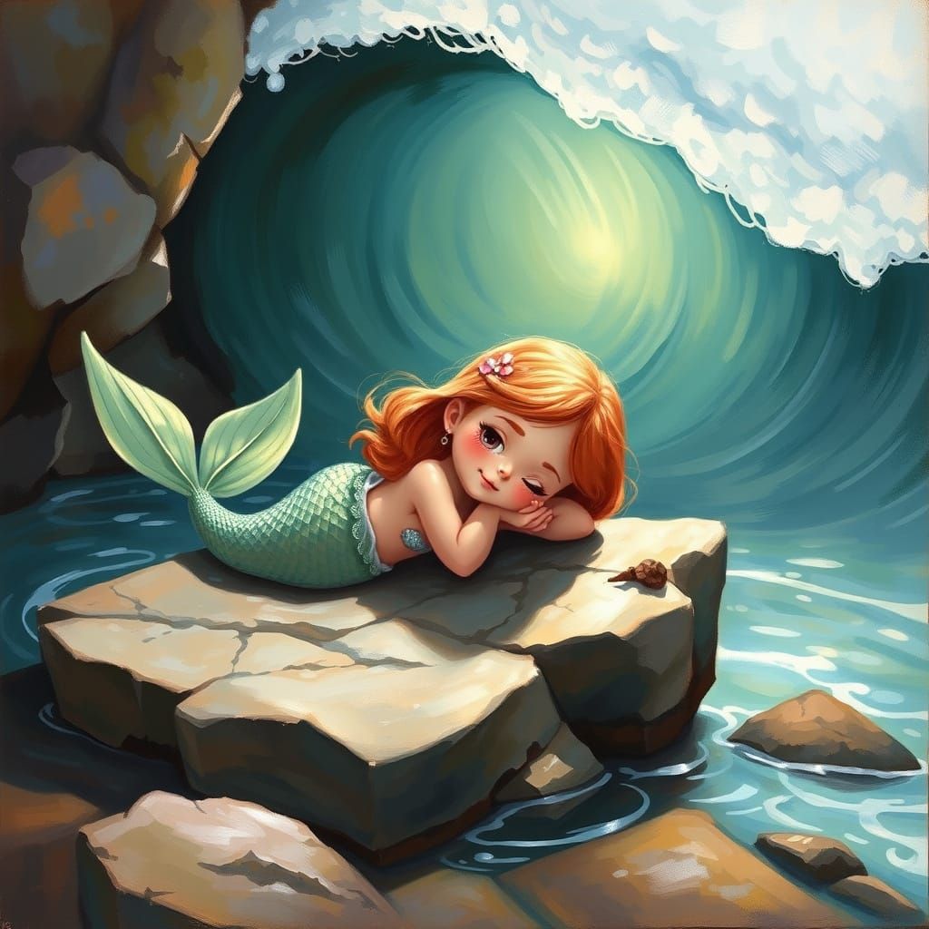 Mermaid in a Whimsical Oil Painting