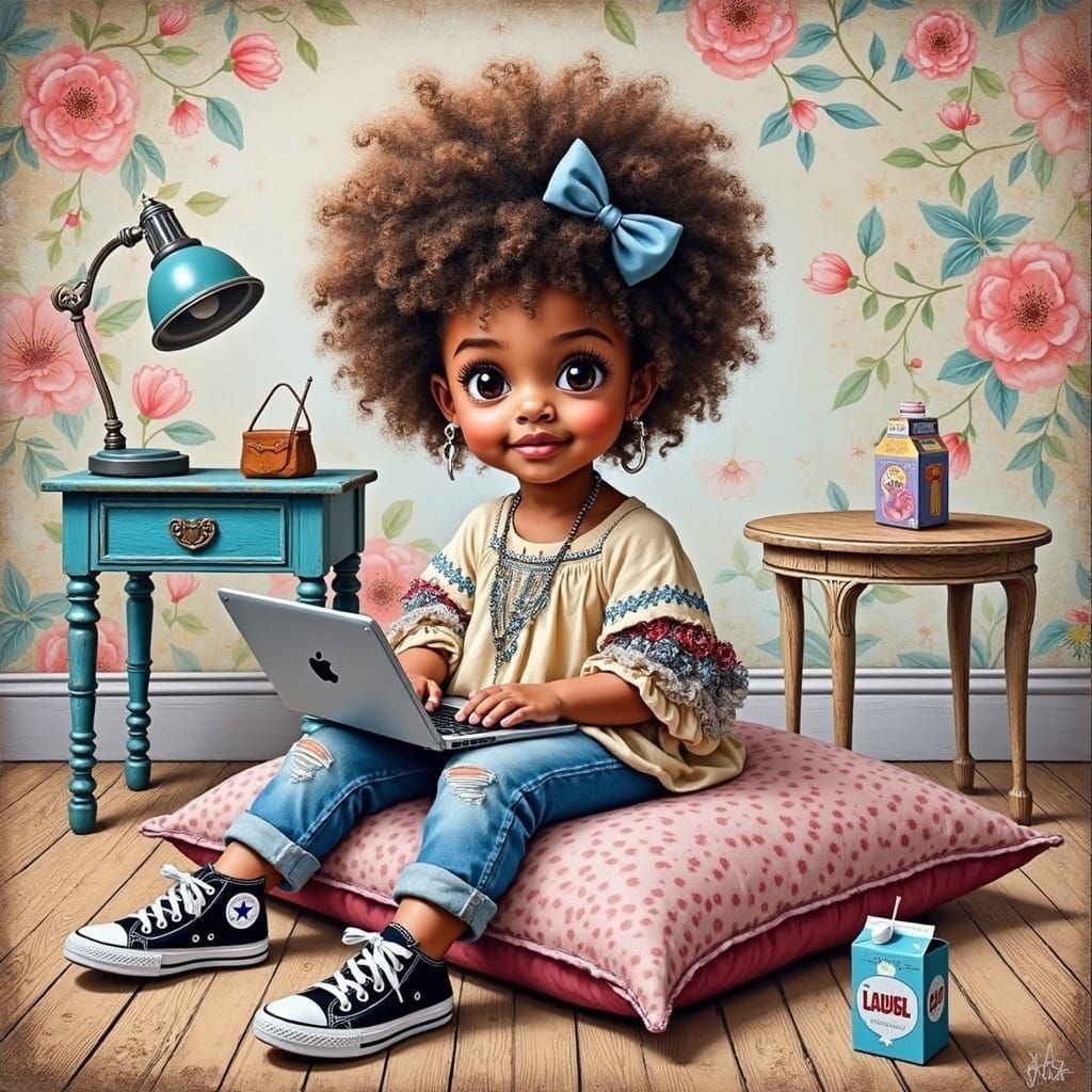 Whimsical Girl in Boho Bedroom Study