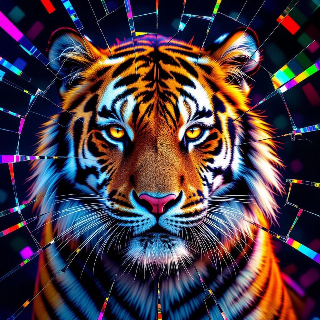 Surreal Prism Tiger with Molten Gold Eyes