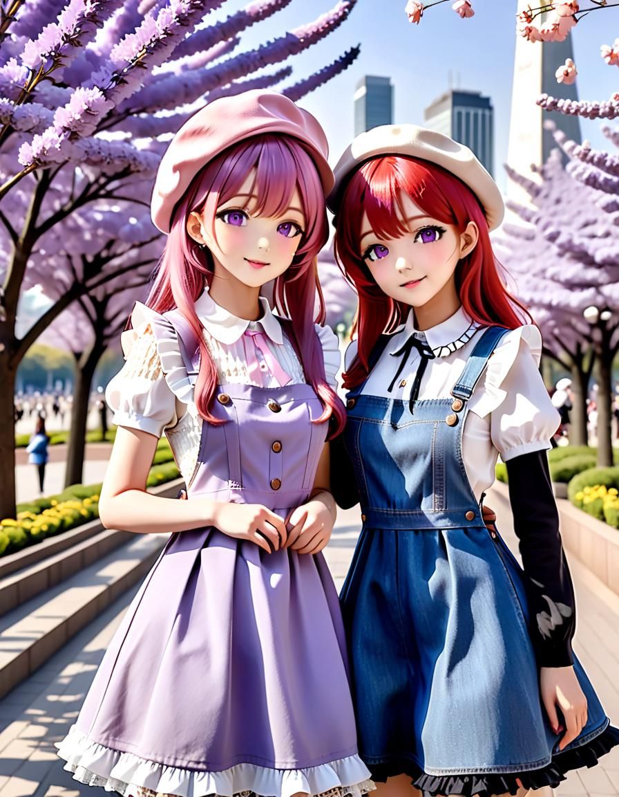 Two Cute Anime Girls Posing in Seoul's Namsan Park