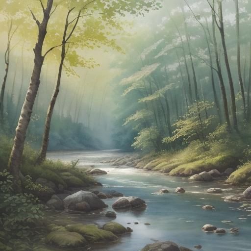 Watercolor Tent Scene by River