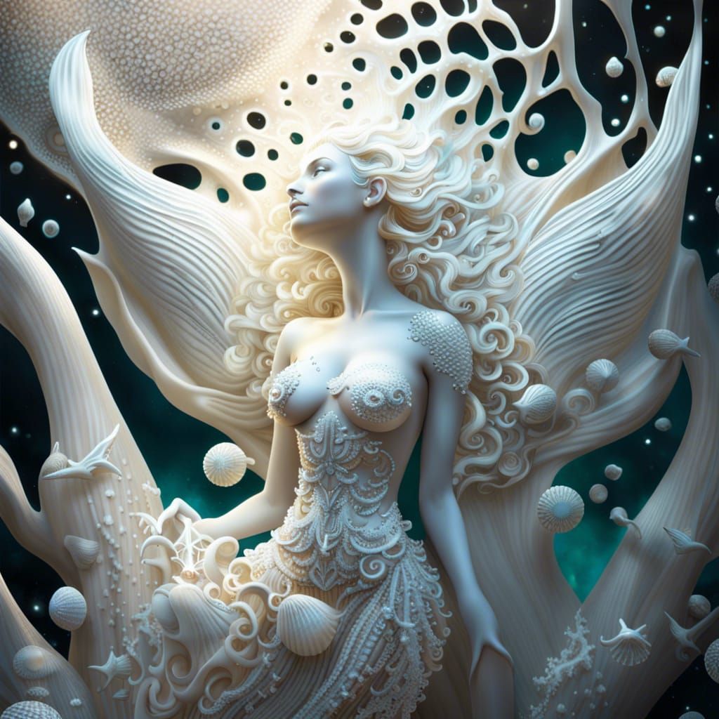 Bioluminescent Mermaid in Sparkling Seashell Grotto