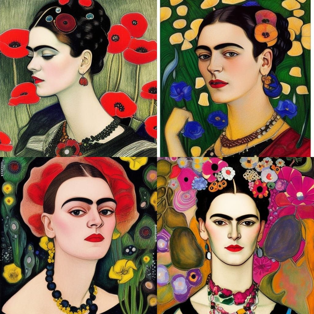 Bohemian Portrait with Poppies in Klimt Style