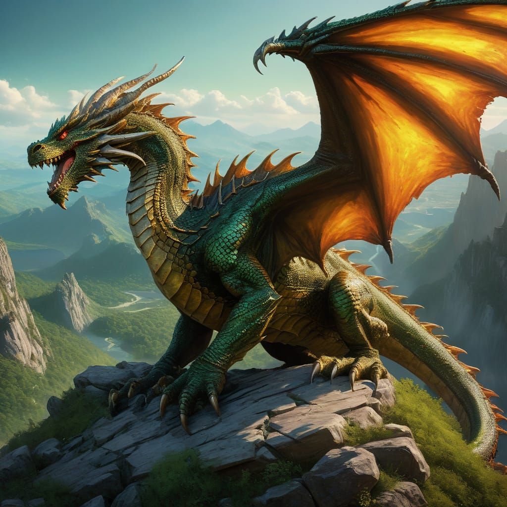 Ethereal Dragon in Treasure Hoard, Impressionist Oil Paintin...