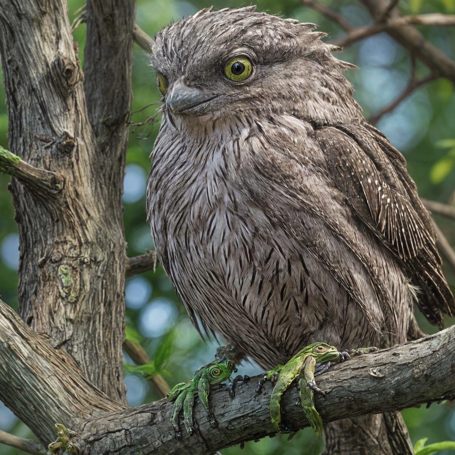 Tawny Frogmouth Bird Hunting: 3D Anime Art