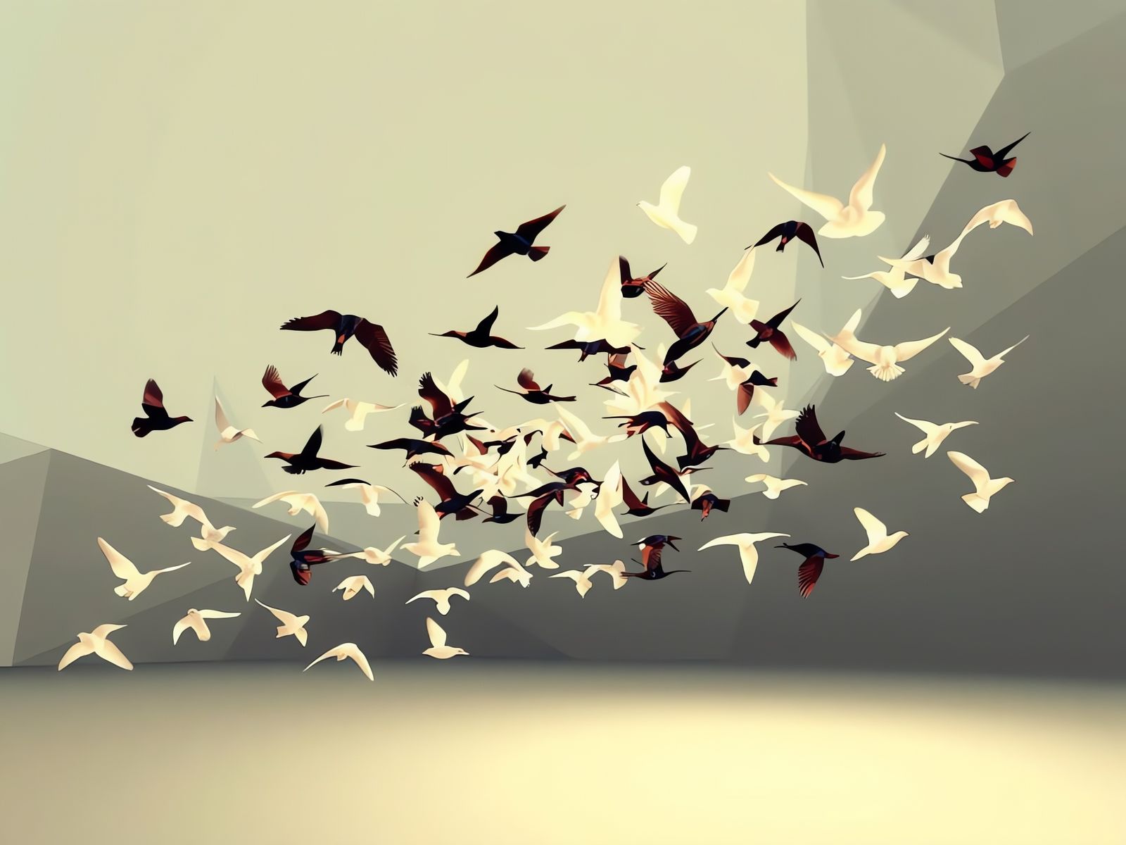 Birds in Flight as Abstract 3D Artwork