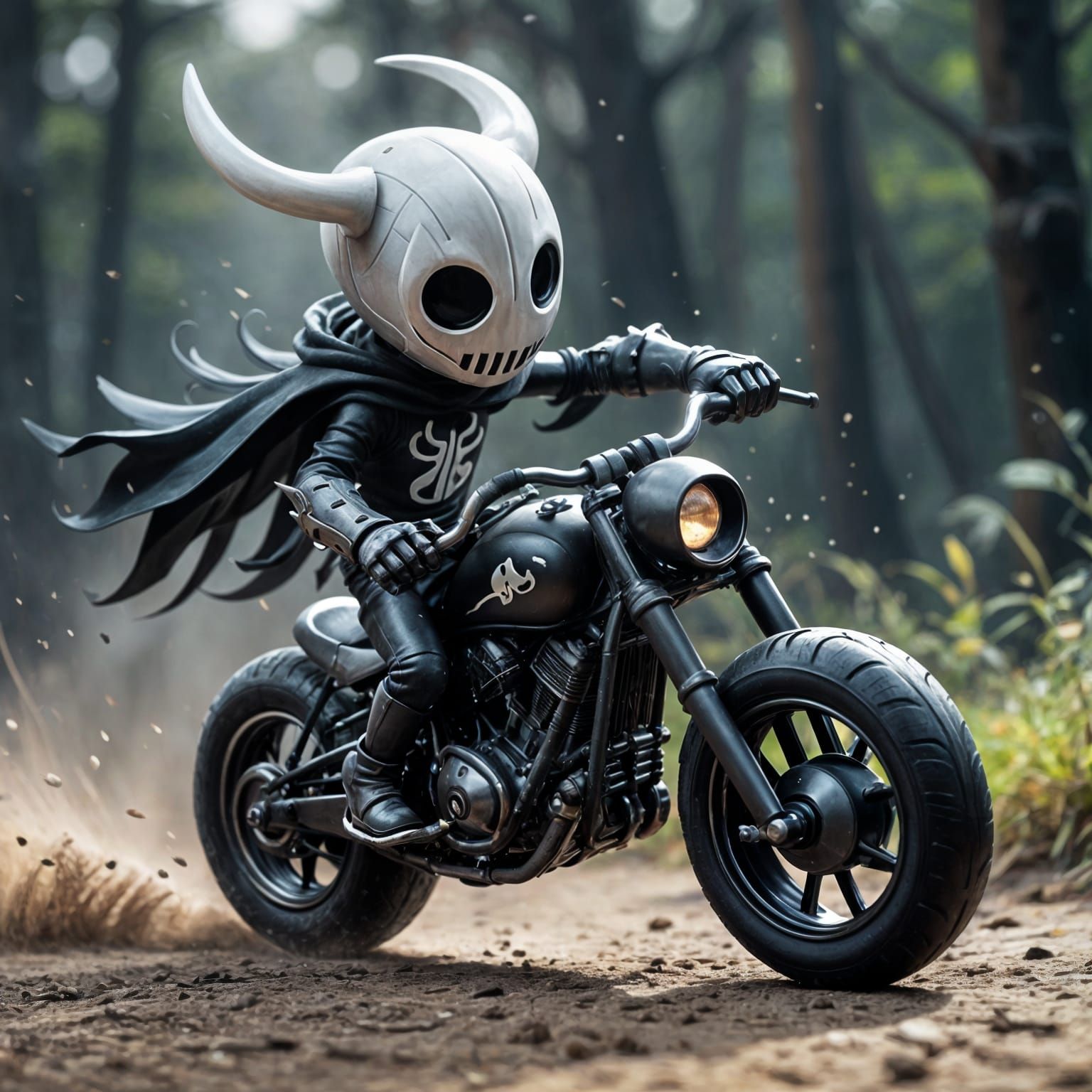 🖤🖤🔥🔥🖤🖤
A little biker in the style of (Hollow knight b...