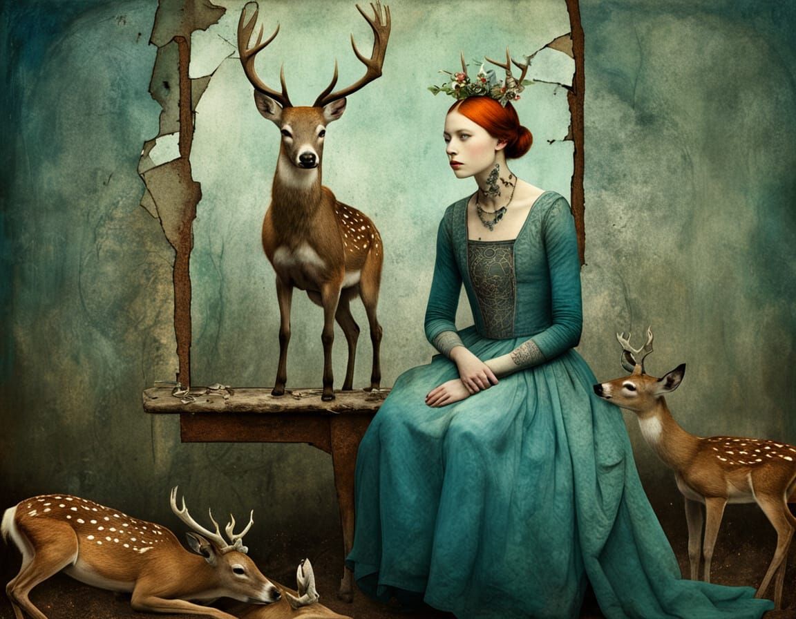 Surreal Fairytale Figure in Mirror Chamber