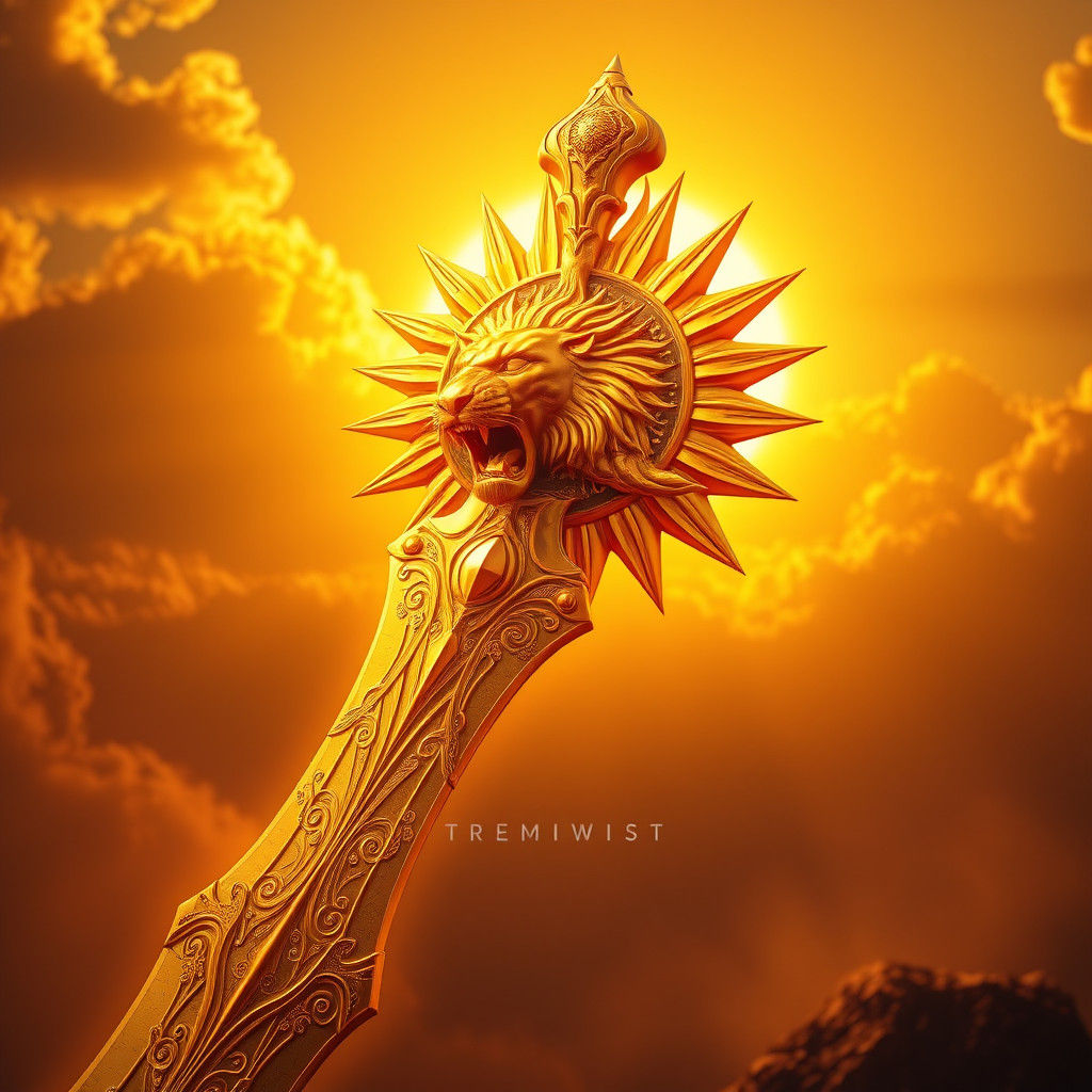 Golden Sunblade with Lion Engravings in Fantasy Art