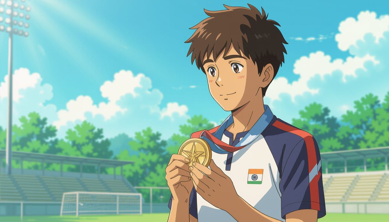 Teenage Athlete Receives Medal in Anime Style