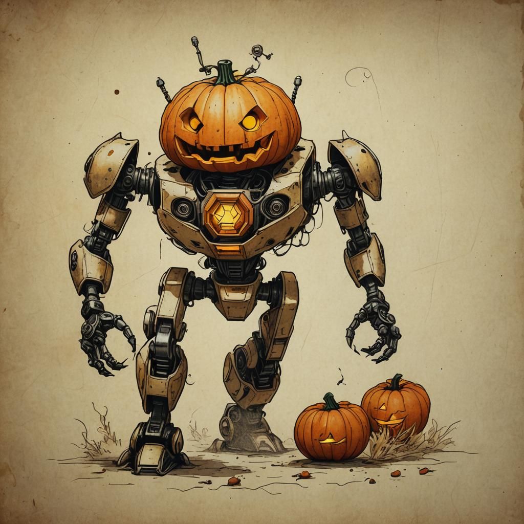 Robot Transforms into Pumpkin: Cinematic Drawing