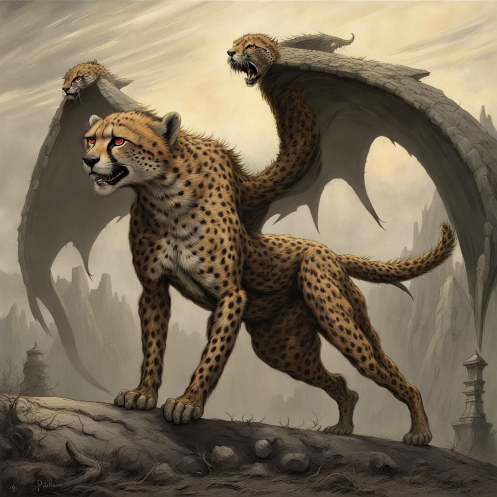 Cheetah Dragon in Dark Horror Style