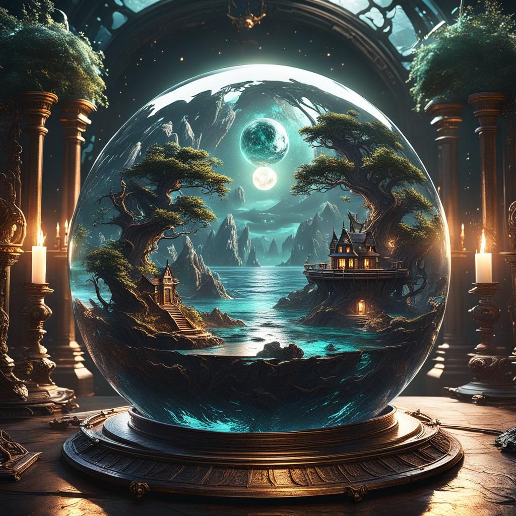 Glass Sphere Island Treasure, Fantasy Concept Art