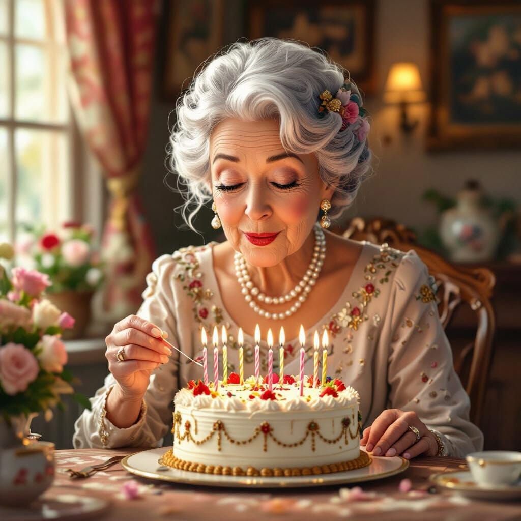 Elegant Silver-Haired Lady Celebrates Birthday