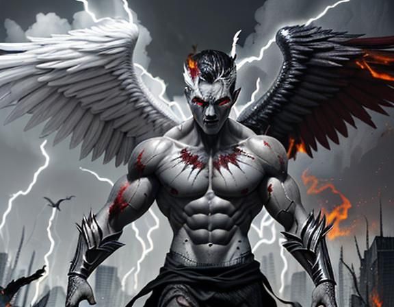 Demonic Angel Antihero in Dystopian City