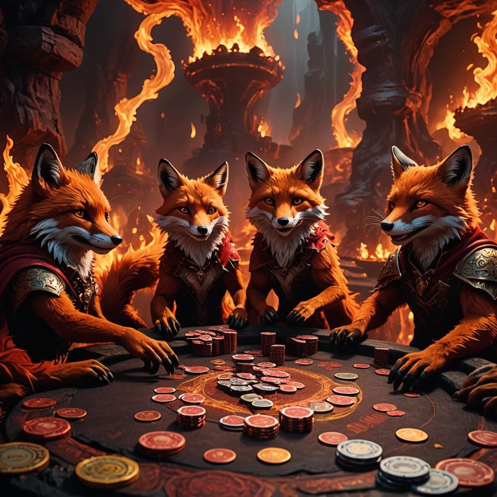 Poker Foxes Chilling in Hell