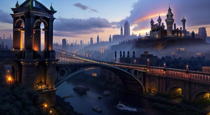 Science Fantasy Metropolis with Roman Architecture and Magic