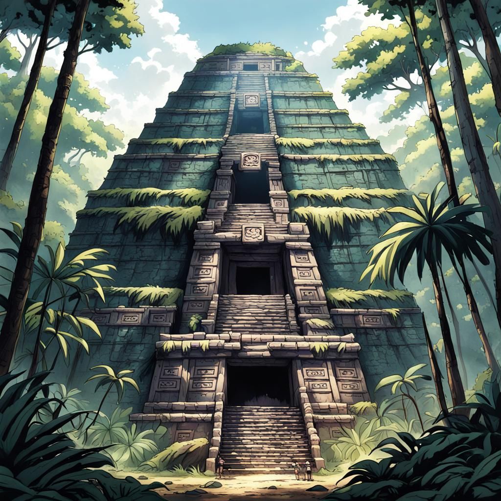 Mayan Temple in Jungle: Anime Style