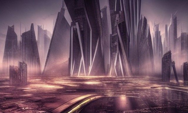 Dystopian Sci-Fi Cityscape in Anime Style