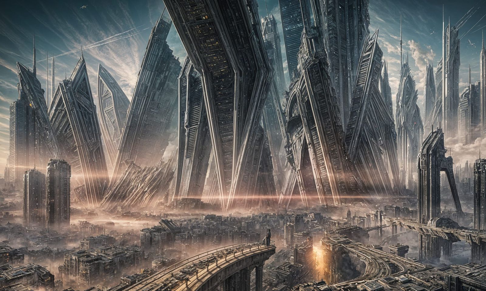 Dystopian Sci-Fi Cityscape in Anime Style