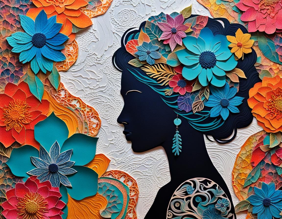 Floral Silhouette in Mixed Media Collage