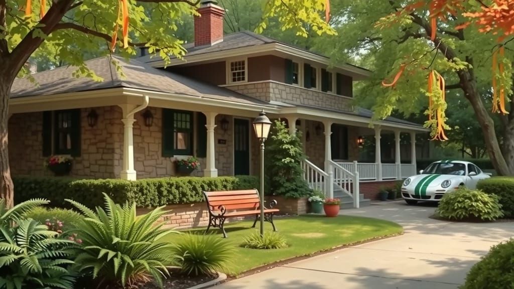 Mid-Century Home in Comic Book Watercolor Style