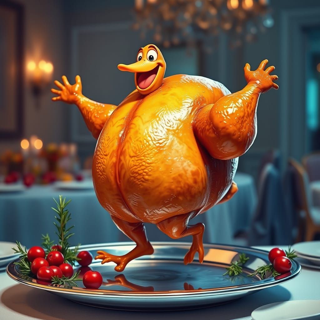 Dancing Turkey on Platter, Festive Digital Art